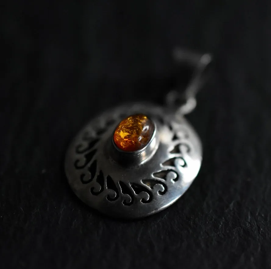 Unique Handmade Silver Sterling 925 Baltic Amber Pendant
