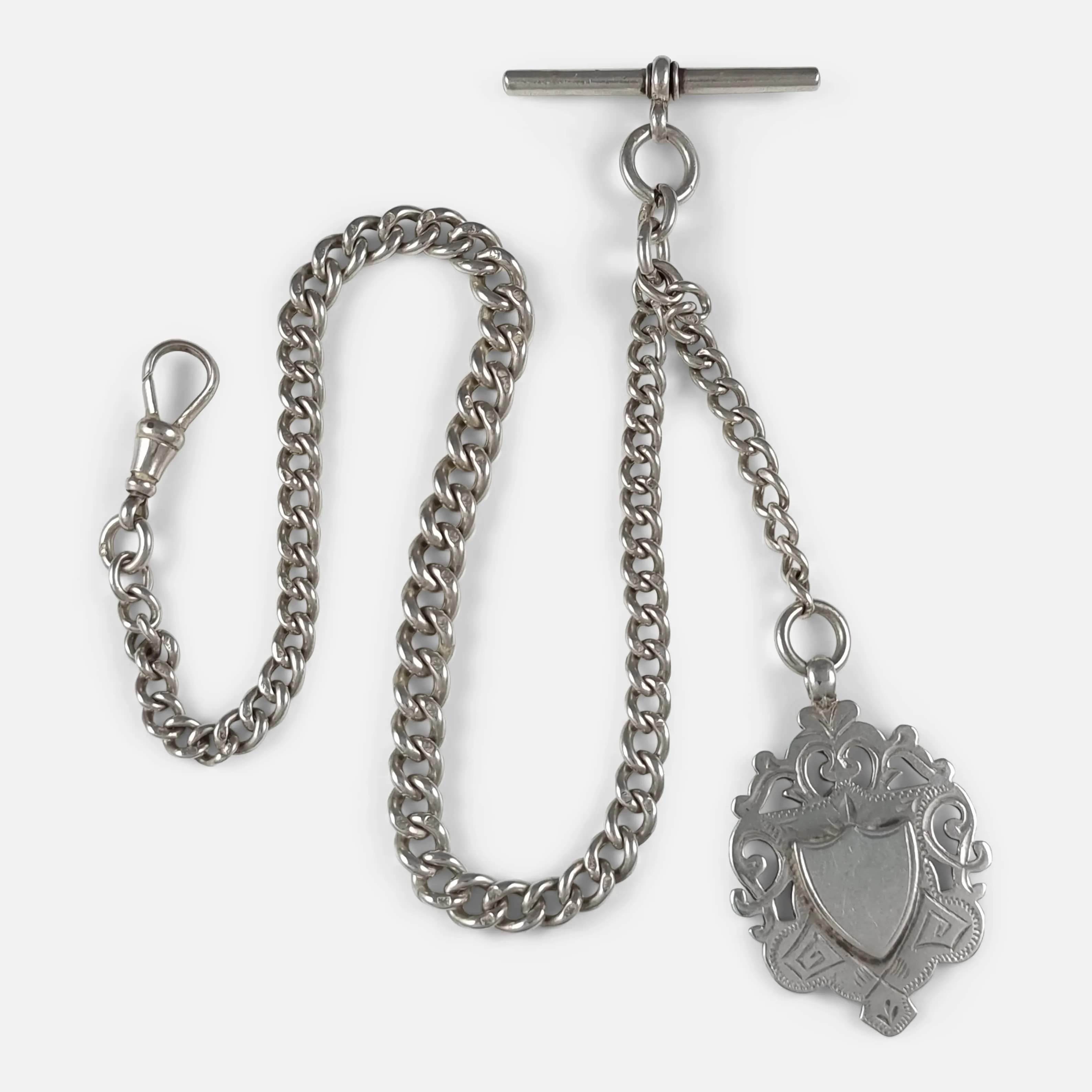 Victorian Sterling Silver Graduating Albert Watch Chain & Fob