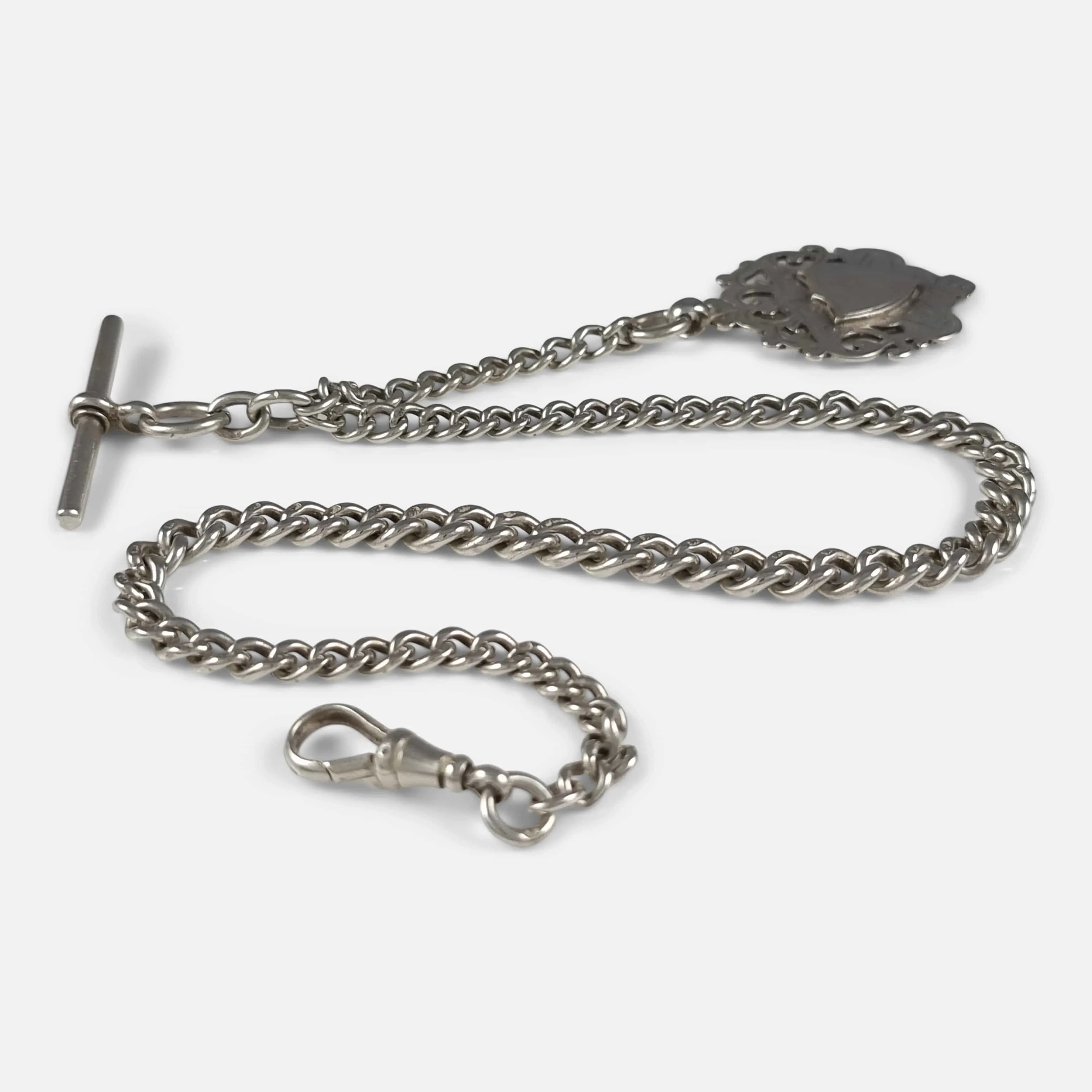 Victorian Sterling Silver Graduating Albert Watch Chain & Fob