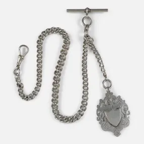 Victorian Sterling Silver Graduating Albert Watch Chain & Fob