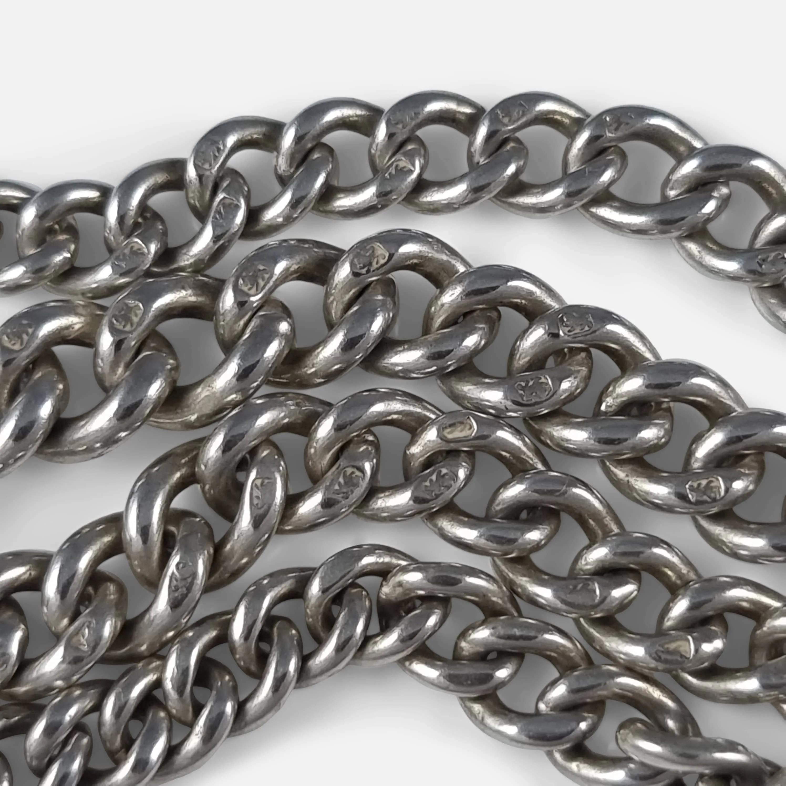 Victorian Sterling Silver Graduating Albert Watch Chain & Fob