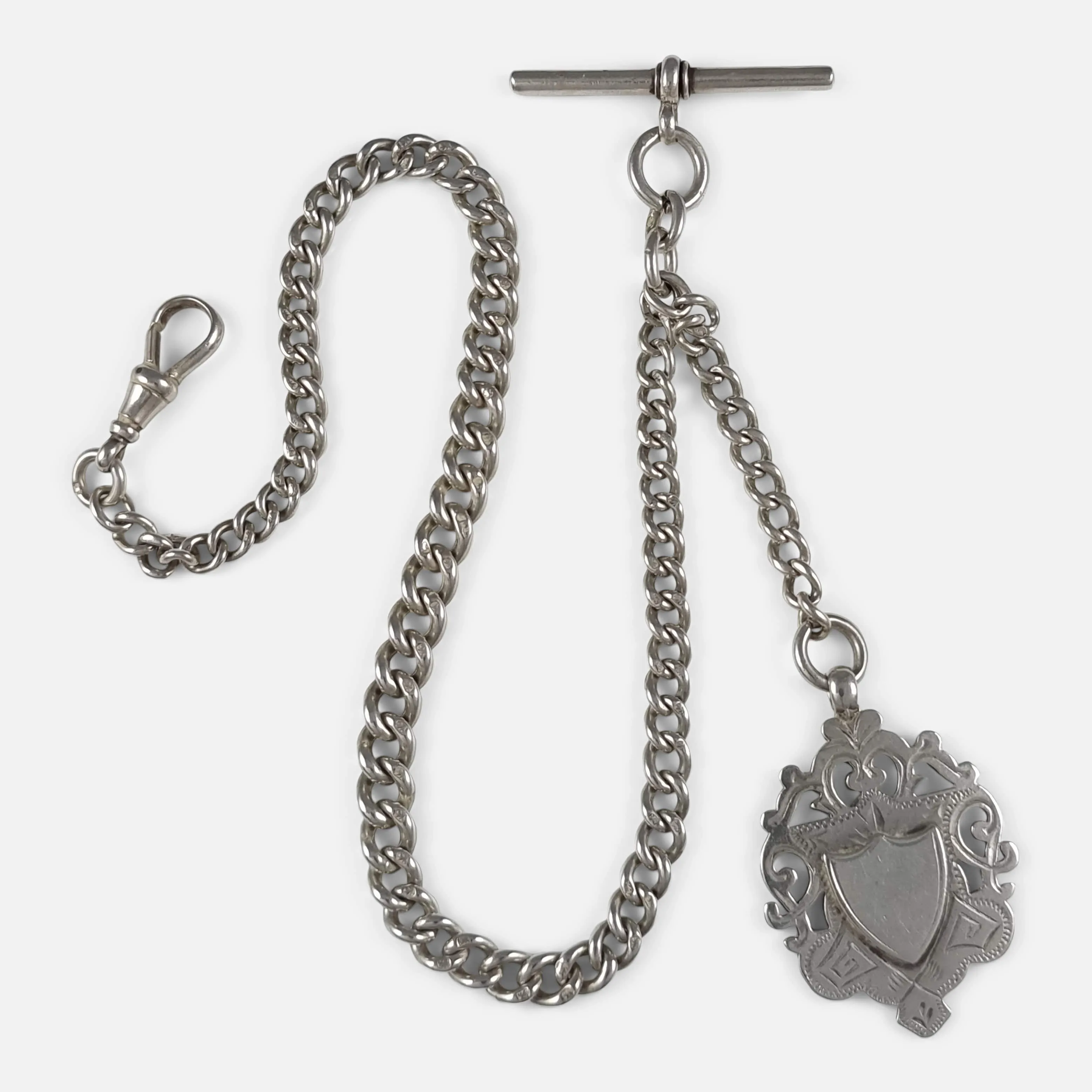 Victorian Sterling Silver Graduating Albert Watch Chain & Fob
