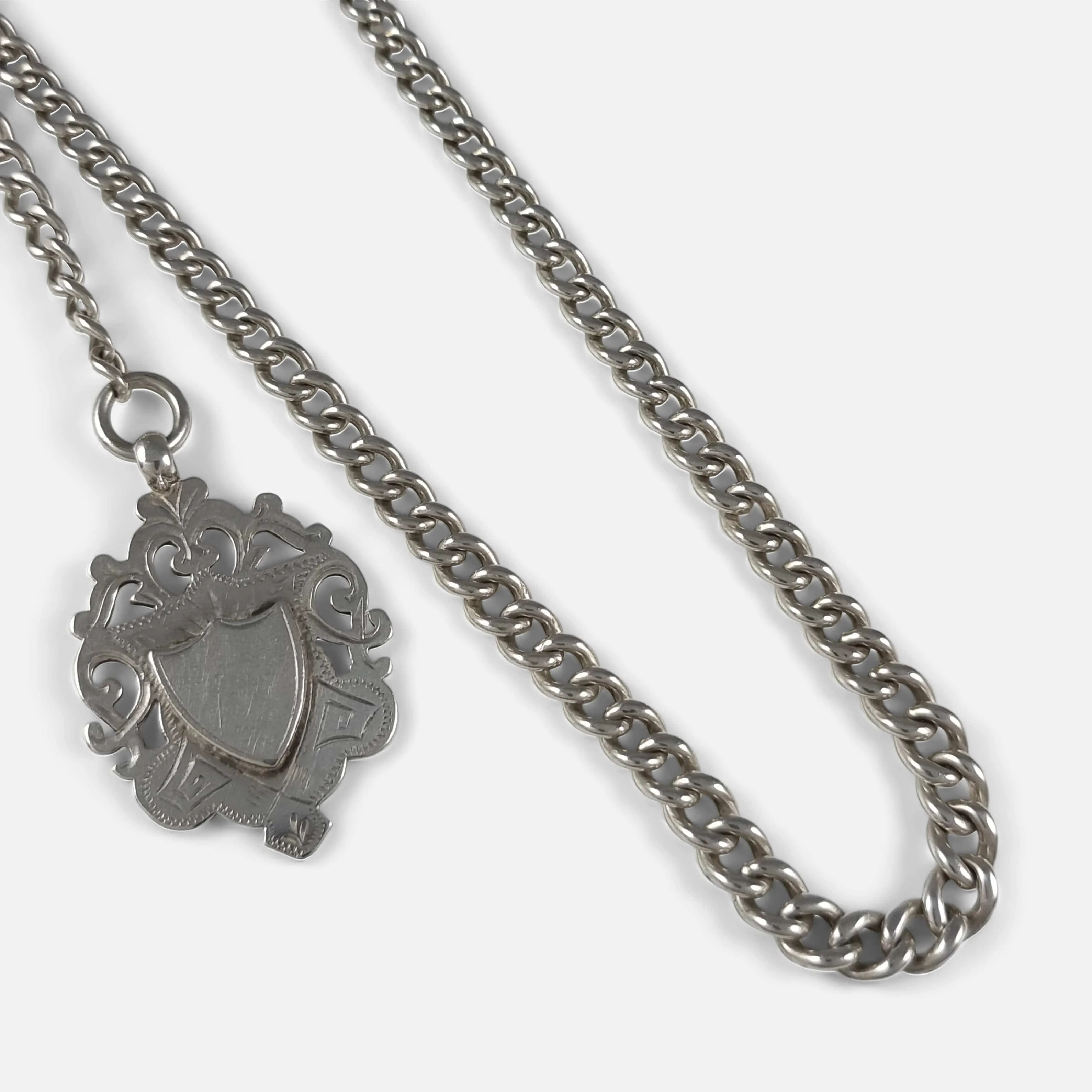 Victorian Sterling Silver Graduating Albert Watch Chain & Fob