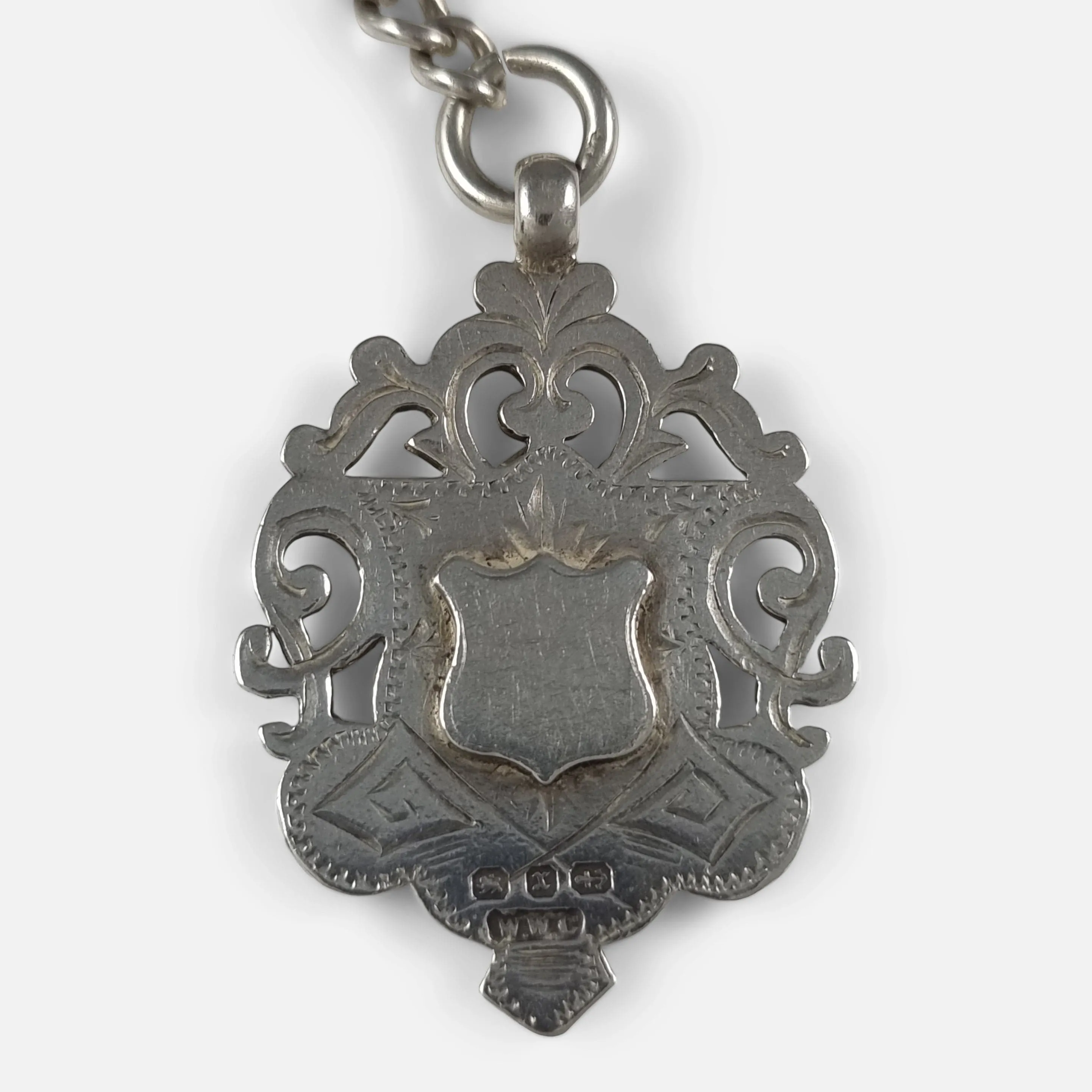 Victorian Sterling Silver Graduating Albert Watch Chain & Fob