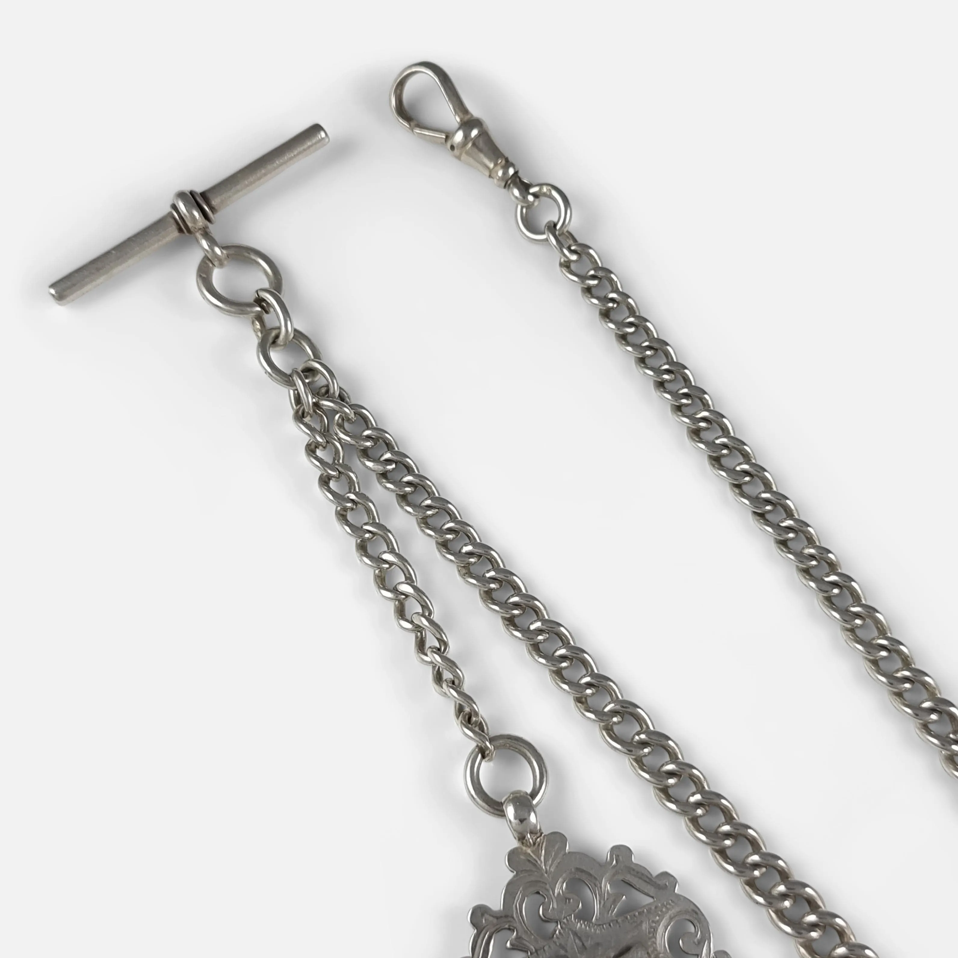Victorian Sterling Silver Graduating Albert Watch Chain & Fob