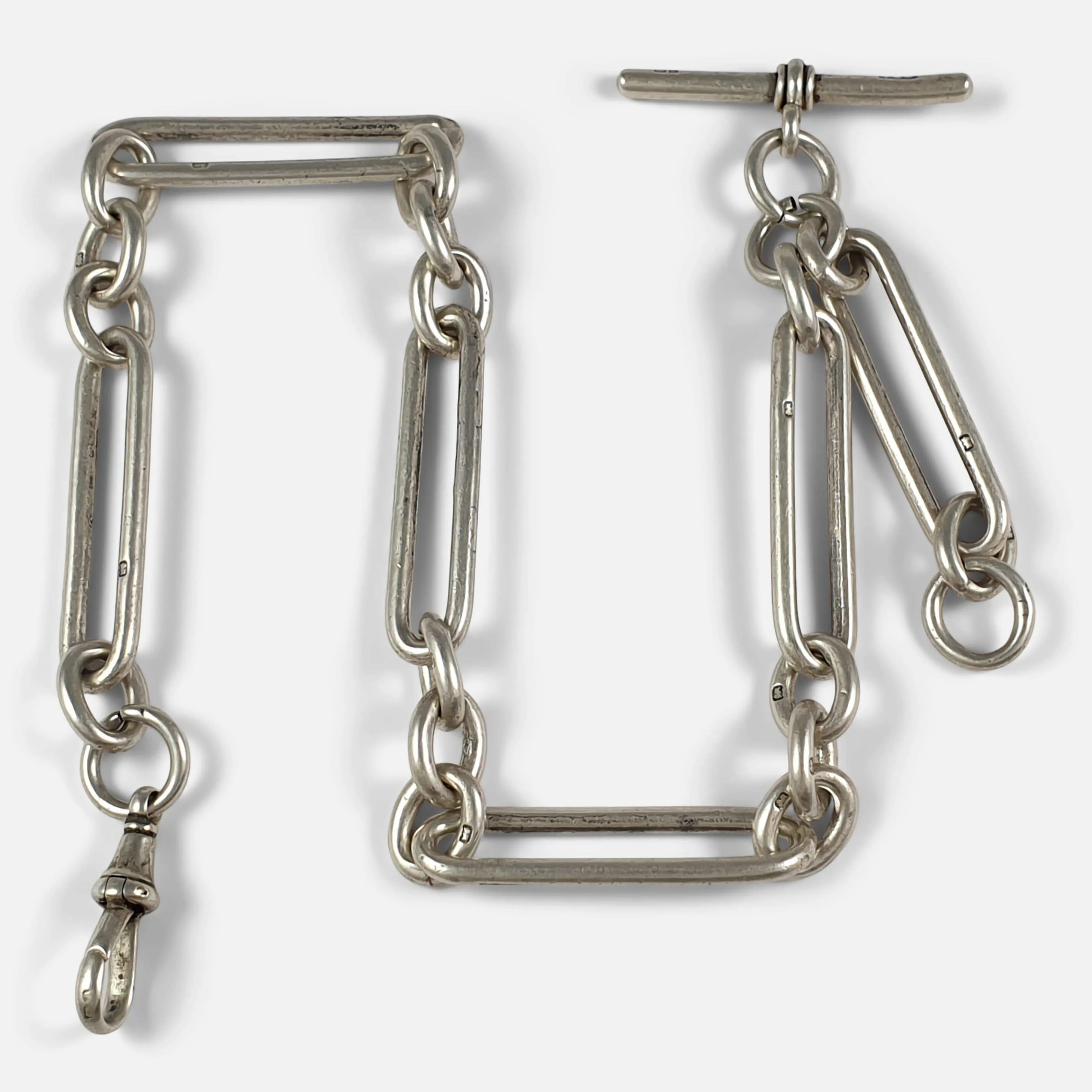 Victorian Sterling Silver Trombone Link Albert Watch Chain