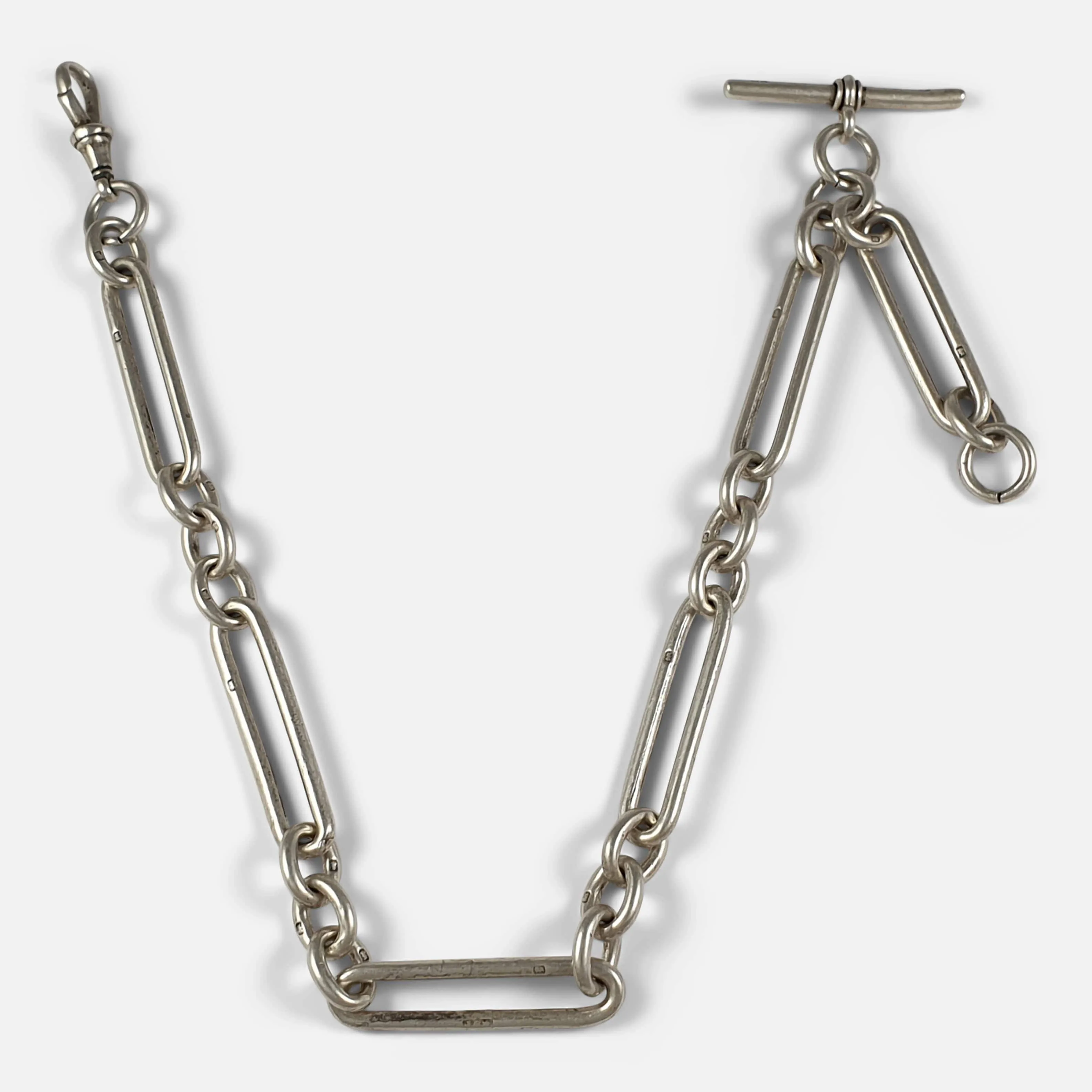 Victorian Sterling Silver Trombone Link Albert Watch Chain