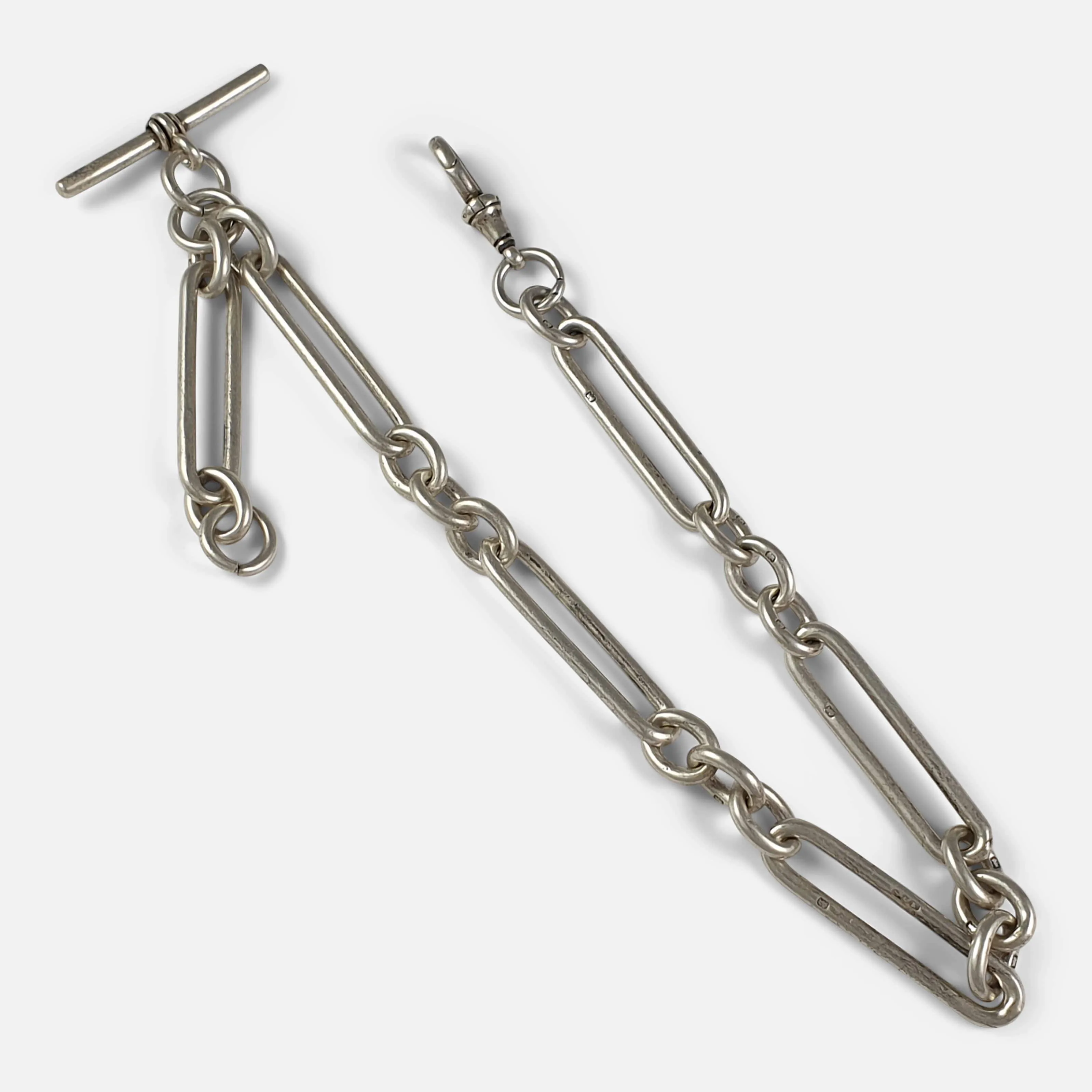 Victorian Sterling Silver Trombone Link Albert Watch Chain
