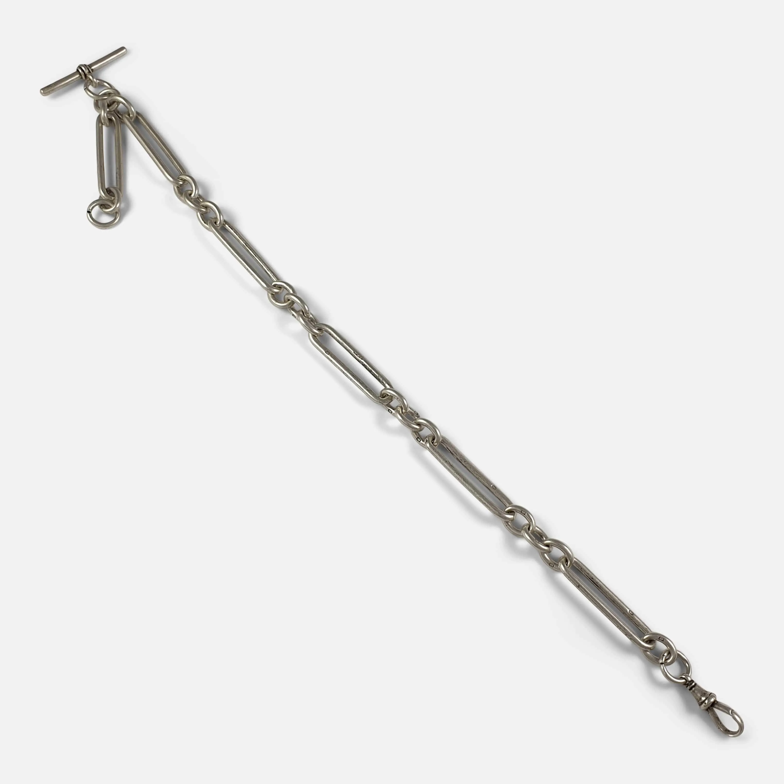 Victorian Sterling Silver Trombone Link Albert Watch Chain