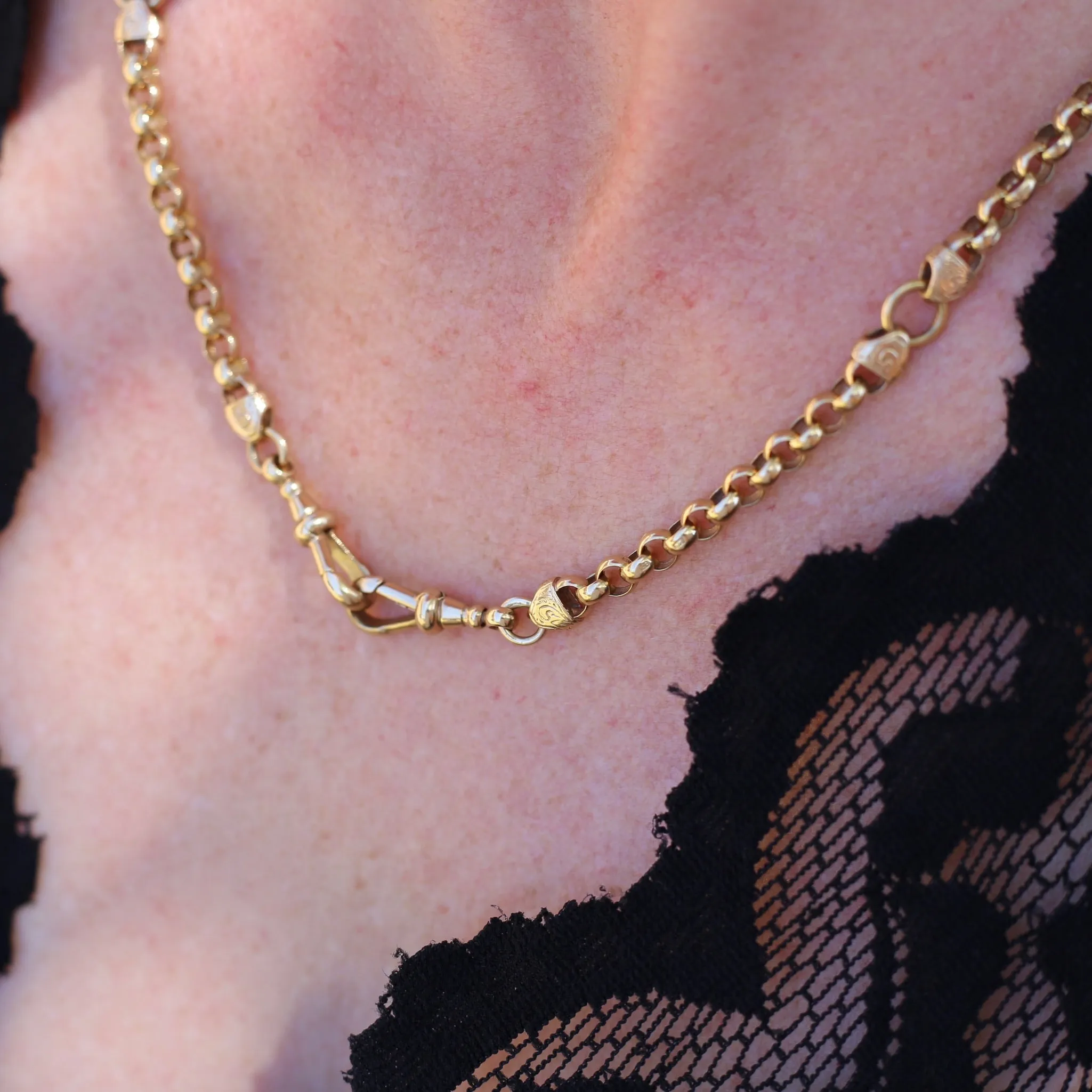 Vintage Belcher Chain with Gorgeous links and Double Albert Clasp, 9ct Gold, 49cm 23.62g