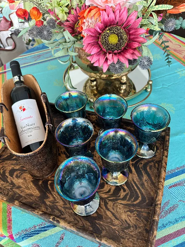 Vintage Goblets, Glasses, Carnival Glass, Grapevine Pattern Set of 6