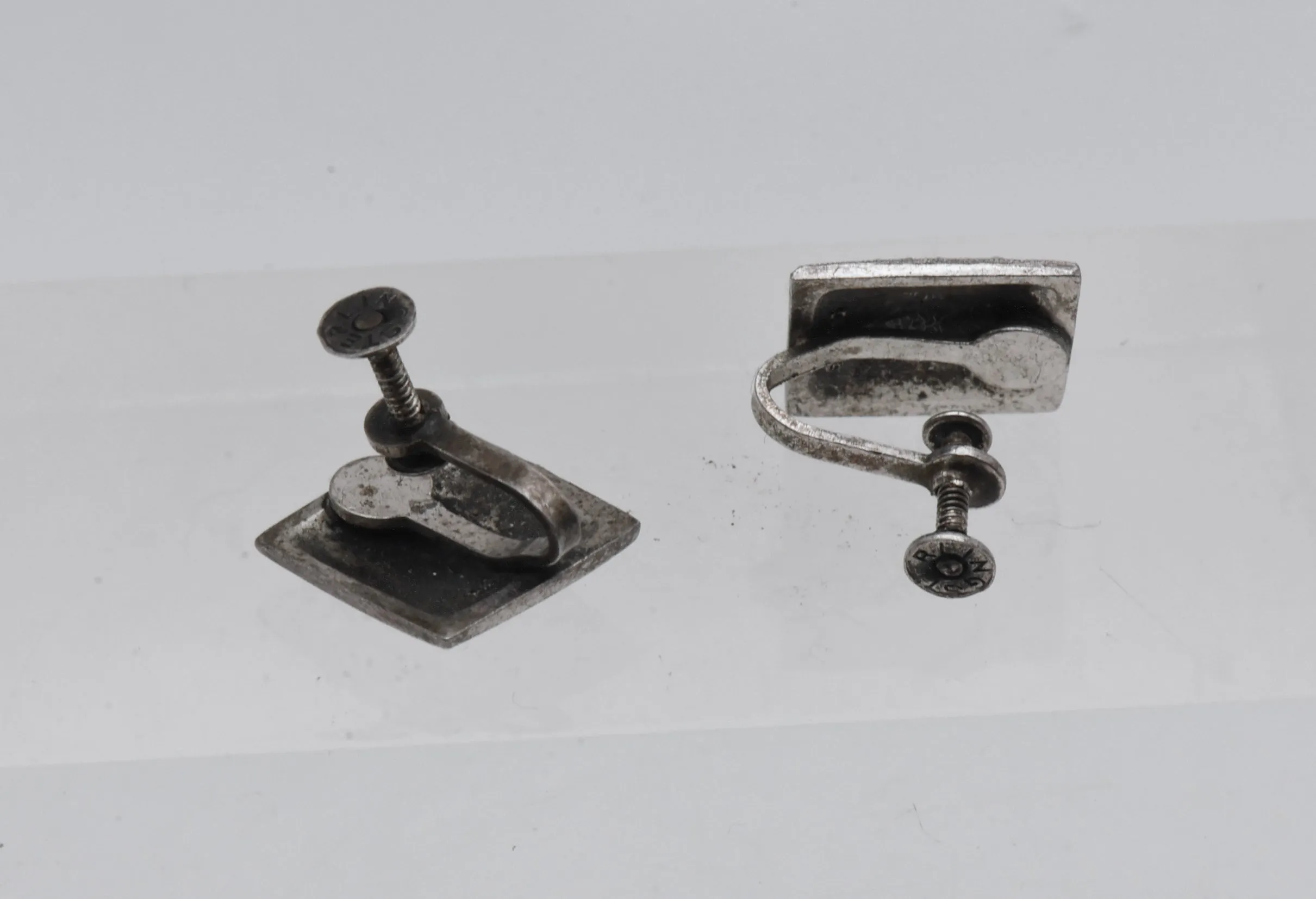 Vintage Sterling Silver Marcasite Screw Back Earrings - Missing Stones